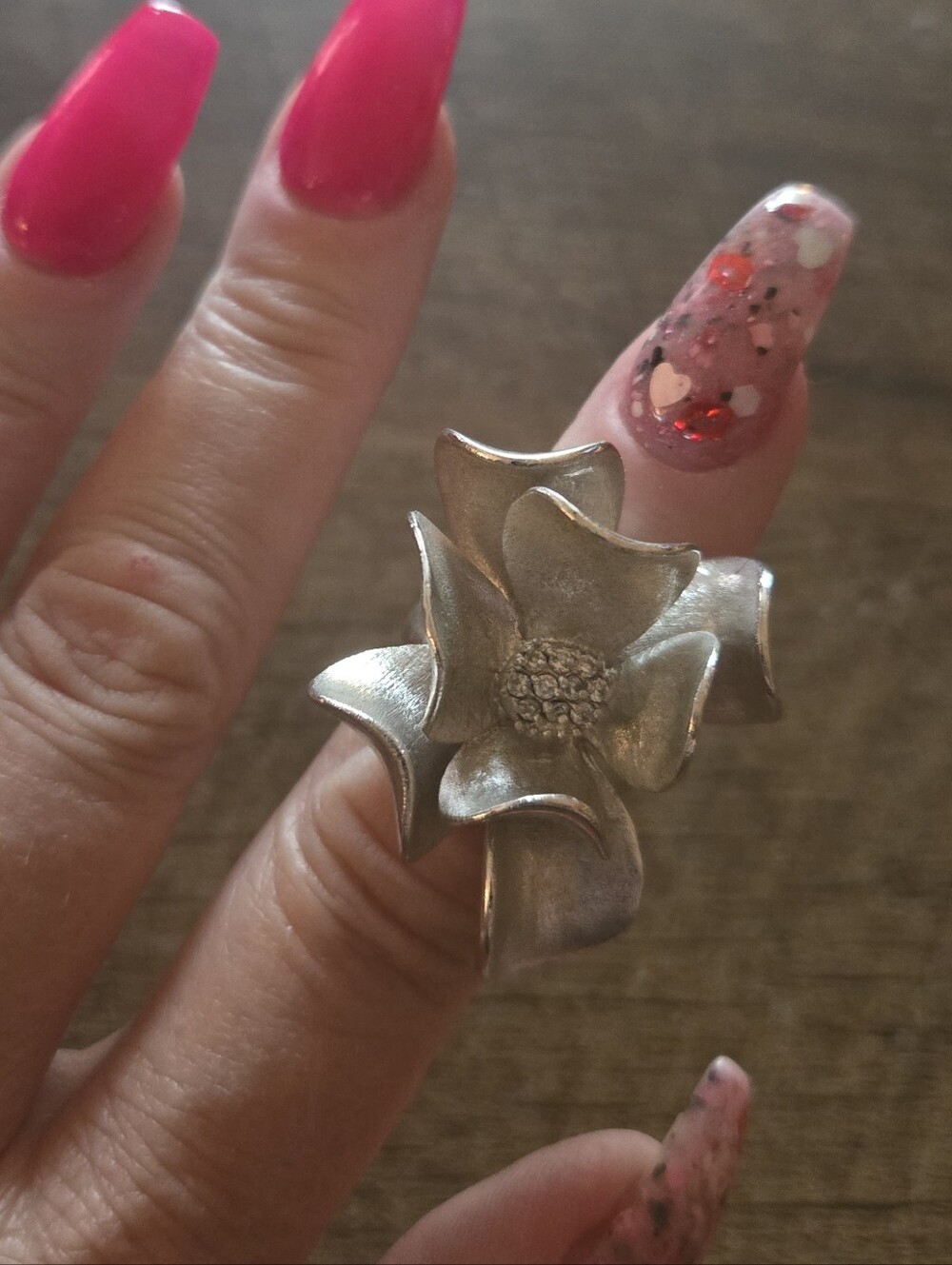 Silver Floral Statement Ring - Silver Flower Design, Size 6 - Picture 3 of 3